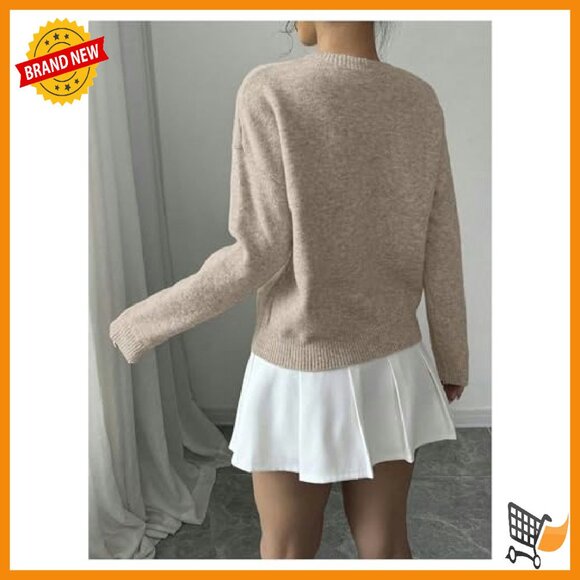 3D Floral Applique Crewneck Sweater Drop Shoulder Knit Top - Picture 4 of 6